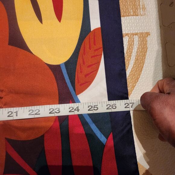 Autumn Tones 100% Silk Unisex Neck Scarf 27x27in Burnt Orange Navy Blue Florals - Picture 4 of 5